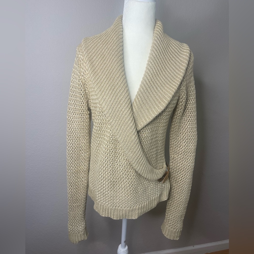 Ralph Lauren Black Label linen leather shawl neck wrap sweater